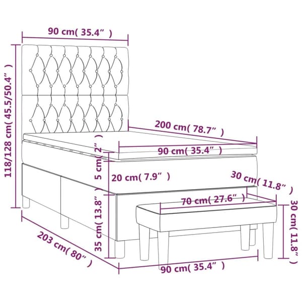 kontinentalseng med madras 90x200cm fløjl lysegrå
