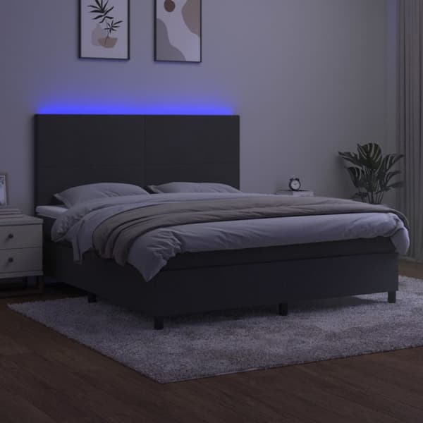 kontinentalseng med LED-lys 160x200 cm fløjl mørkegrå