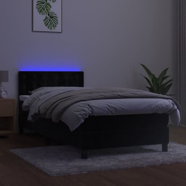 Ramsäng med madrass & LED svart 90x200 cm sammet