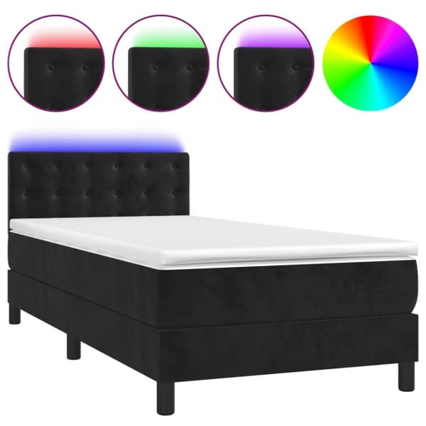 Ramsäng med madrass & LED svart 90x200 cm sammet