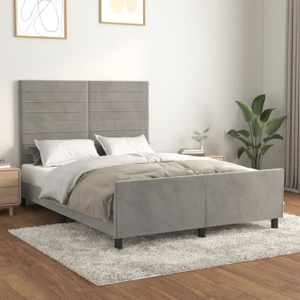 sengeramme med sengegavl 140x200 cm fløjl lysegrå