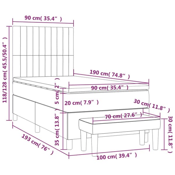 kontinentalseng med madras 90x190 cm stof blå