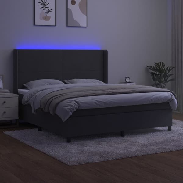 kontinentalseng med LED-lys 180x200 cm fløjl mørkegrå