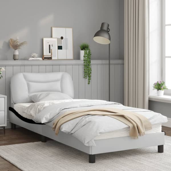 sengeramme med sengegavl 90x190 cm kunstlæder sort og hvid