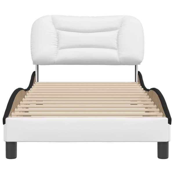 sengeramme med sengegavl 90x190 cm kunstlæder sort og hvid