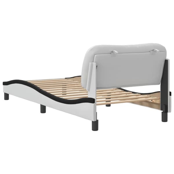 sengeramme med sengegavl 90x190 cm kunstlæder sort og hvid