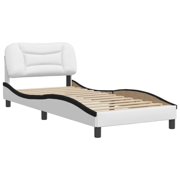 sengeramme med sengegavl 90x190 cm kunstlæder sort og hvid