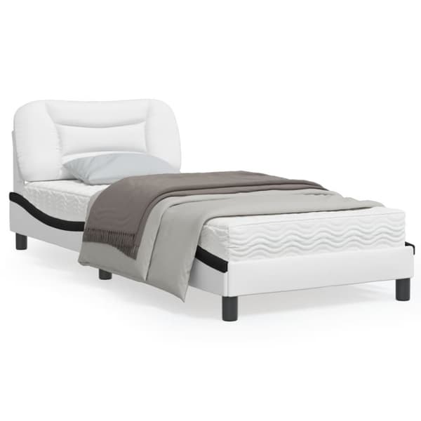 sengeramme med sengegavl 90x190 cm kunstlæder sort og hvid