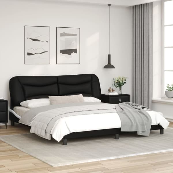 sengeramme med sengegavl 180x200 cm kunstlæder sort og hvid