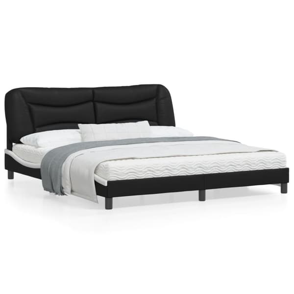 sengeramme med sengegavl 180x200 cm kunstlæder sort og hvid