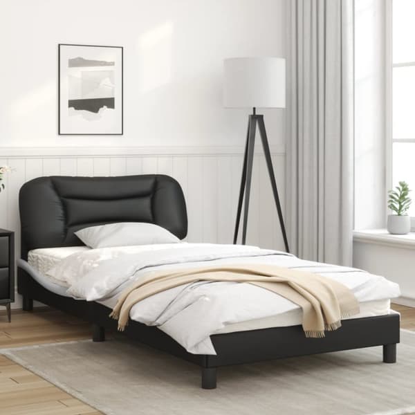 sengeramme med sengegavl 100x200 cm kunstlæder sort og hvid