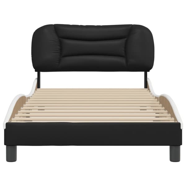 sengeramme med sengegavl 100x200 cm kunstlæder sort og hvid