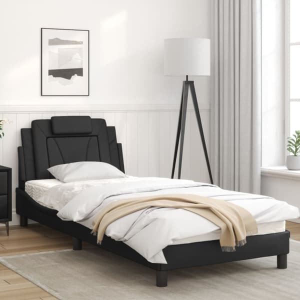 sengeramme med sengegavl 90x190 cm kunstlæder sort