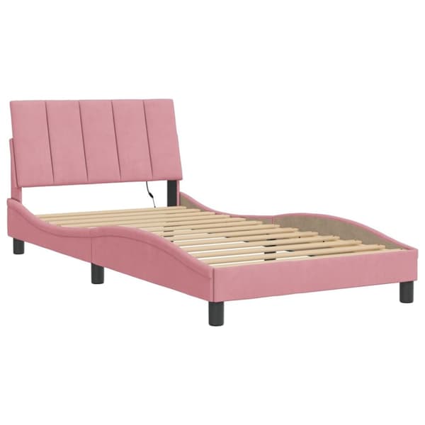 sengeramme med LED-lys 100x200 cm velour pink