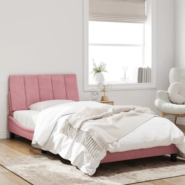 sengeramme med LED-lys 100x200 cm velour pink