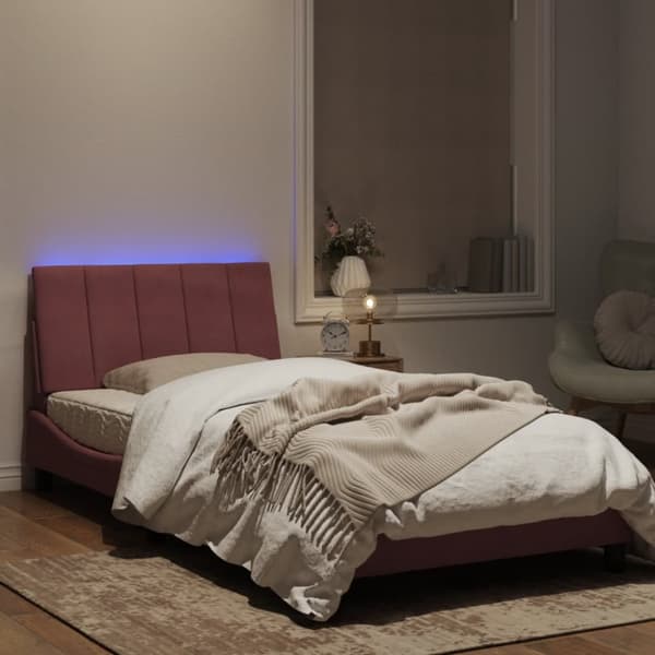 sengeramme med LED-lys 100x200 cm velour pink