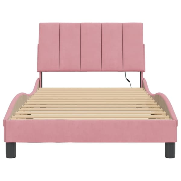 sengeramme med LED-lys 100x200 cm velour pink