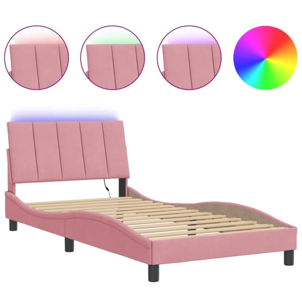 sengeramme med LED-lys 100x200 cm velour pink