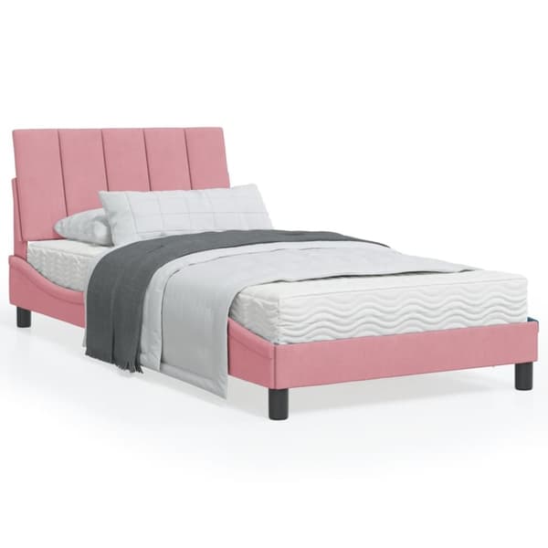 sengeramme med LED-lys 100x200 cm velour pink