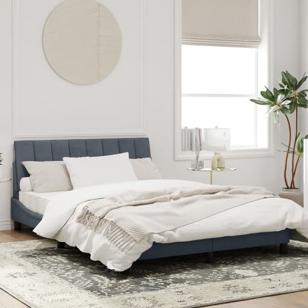 sengeramme med LED-lys 140x200 cm velour mørkegrå