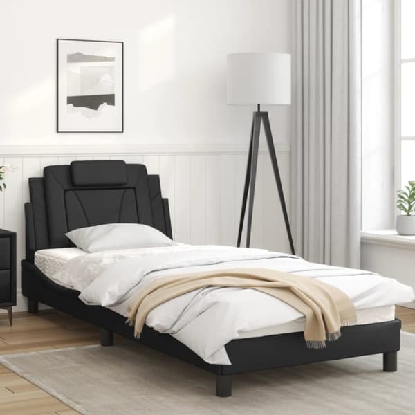 sengeramme med sengegavl 90x200 cm kunstlæder sort