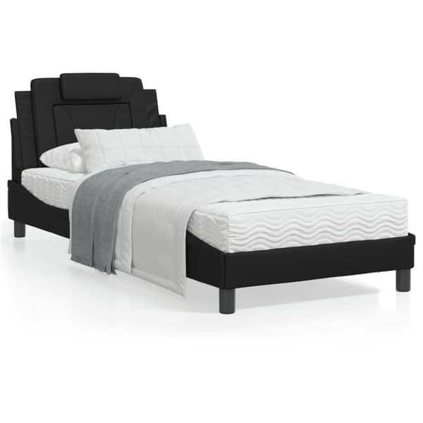 sengeramme med sengegavl 90x200 cm kunstlæder sort
