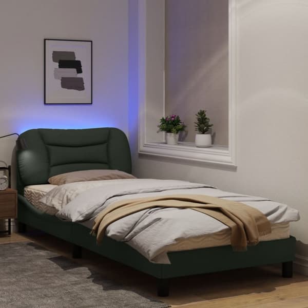 Sängram med LED-belysning mörkgrå 90x190 cm tyg
