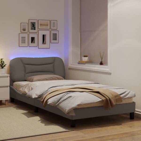 sengeramme med LED-lys 100x200 cm stof gråbrun