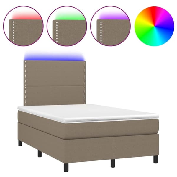 Ramsäng med madrass & LED taupe 120x190 cm tyg