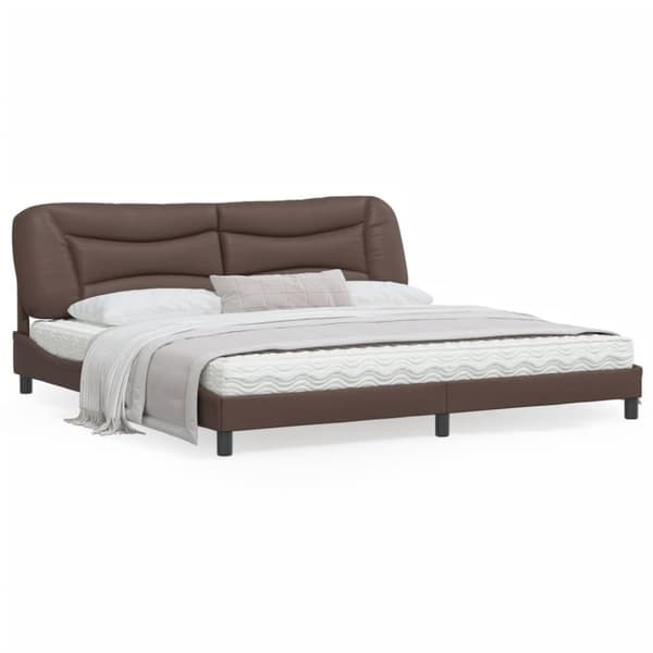 sengeramme med LED-lys 200x200 cm kunstlæder brun