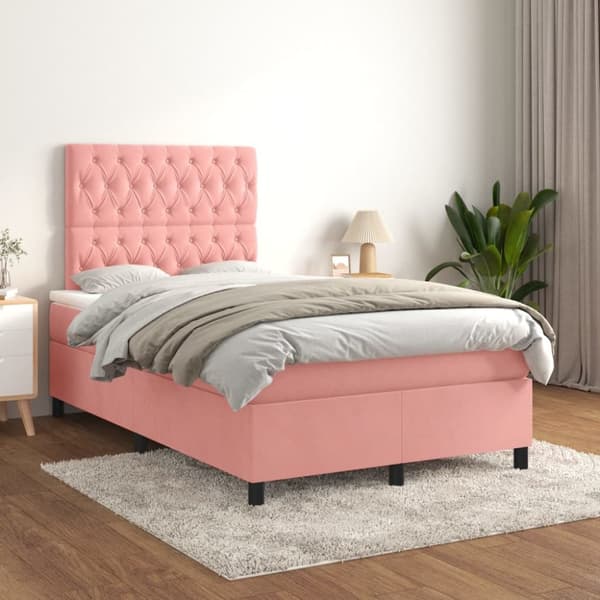 Ramsäng med madrass rosa 120x190 cm sammet