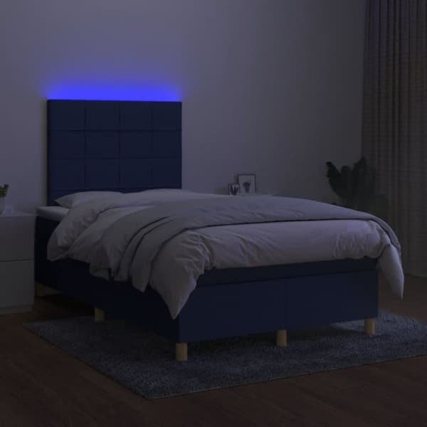 kontinentalseng med LED-lys 120x190 cm stof blå