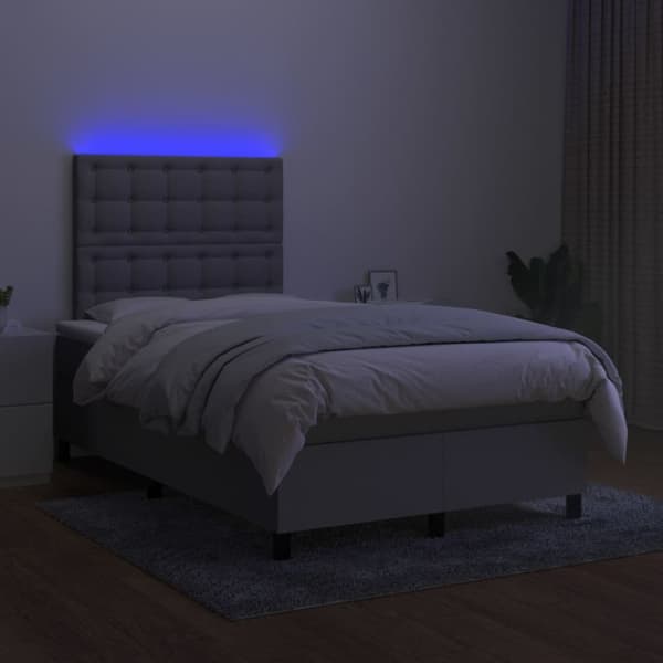 Ramsäng med madrass & LED ljusgrå 120x190 cm tyg