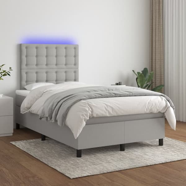 Ramsäng med madrass & LED ljusgrå 120x190 cm tyg