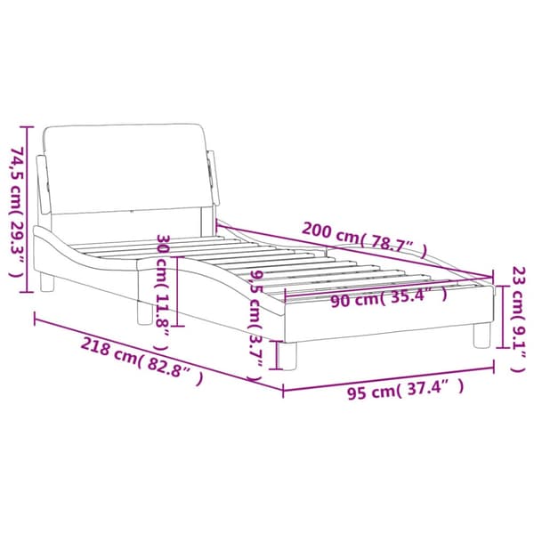 sengeramme med sengegavl 90x200 cm fløjl lysegrå