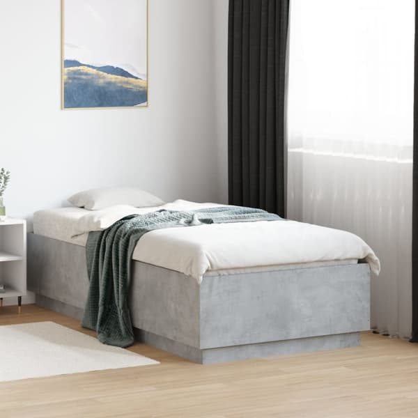sengeramme med ED-lys 90x190 cm konstrueret træ betongrå