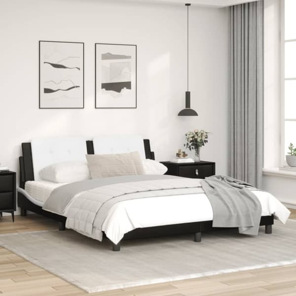 sengestel med LED-lys 160x200 cm kunstlæder hvid og sort