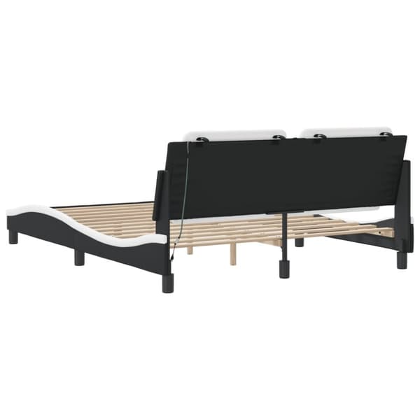 sengestel med LED-lys 160x200 cm kunstlæder hvid og sort