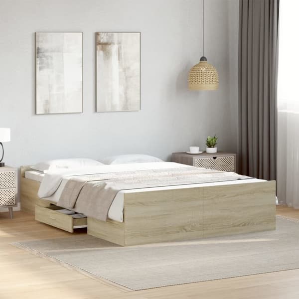 sengeramme med skuffer 120x190 cm konstrueret træ sonoma-eg