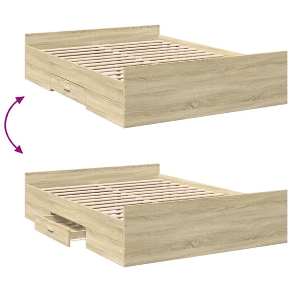 sengeramme med skuffer 120x190 cm konstrueret træ sonoma-eg
