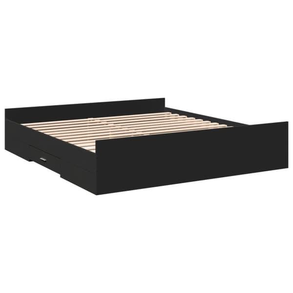 sengeramme med skuffer 200x200 cm konstrueret træ sort