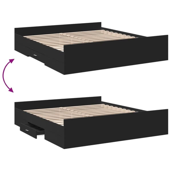 sengeramme med skuffer 200x200 cm konstrueret træ sort
