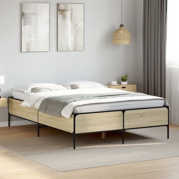 sengestel 120x200 cm konstrueret træ og metal sonoma-eg