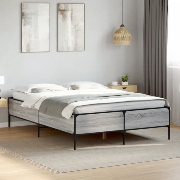 sengestel 120x190 cm konstrueret træ og metal grå sonoma-eg