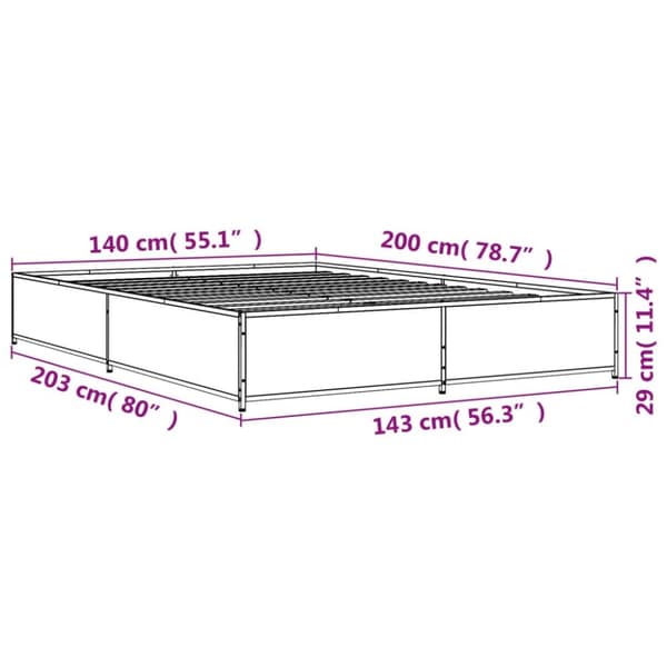 sengestel 140x200 cm konstrueret træ og metal sonoma-eg
