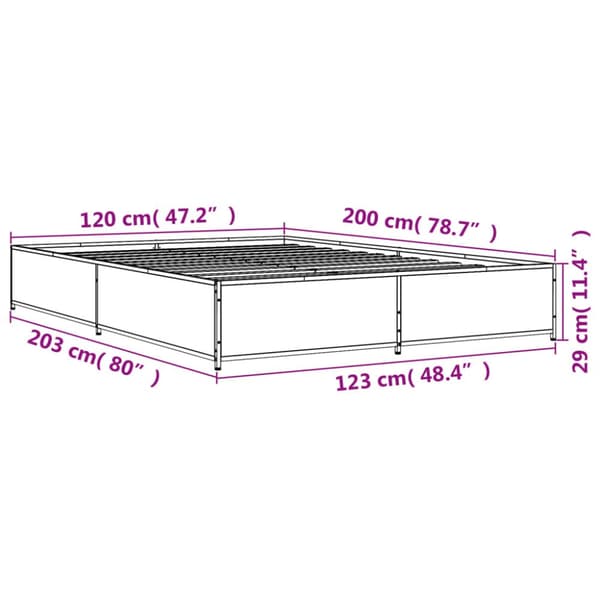 sengestel 120x200 cm konstrueret træ og metal sonoma-eg