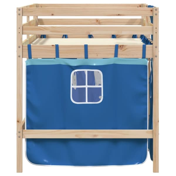 Loftsäng med rutschkana blå 90x200 cm massiv furu