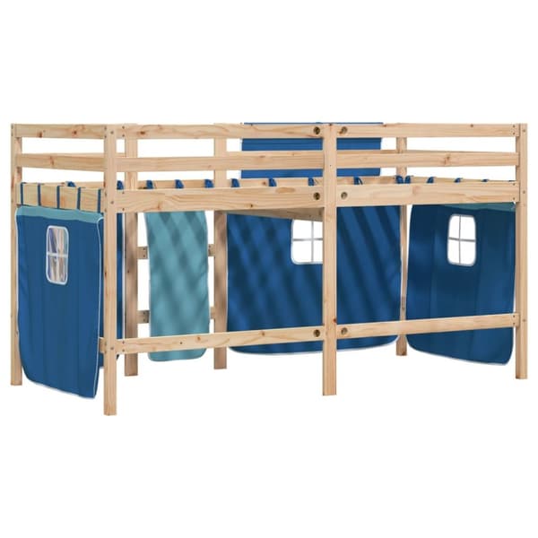 Loftsäng med rutschkana blå 90x200 cm massiv furu