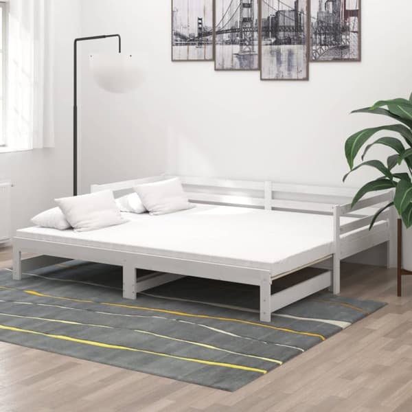 Dagbädd utdragbar vit massiv furu 2x(90x200) cm