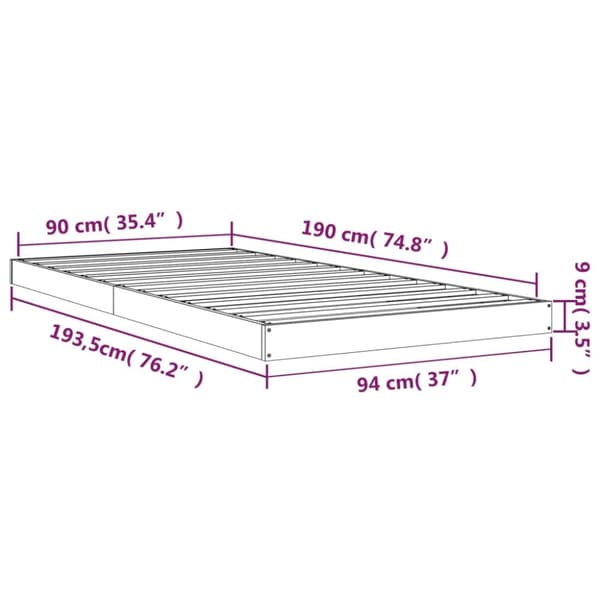 Sängram 90x190 cm massiv furu vit